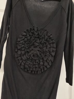 RARE Y2K Sonia Rykiel Black V-Neck Sweater with Rosette Detail